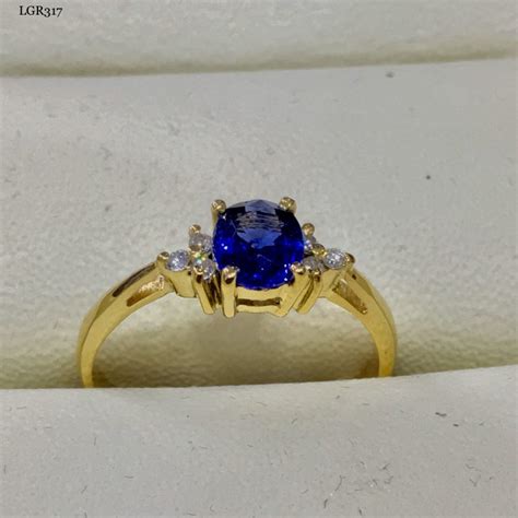 Blue Sapphire Diamond Gold Ring Lihiniya Gems