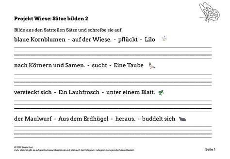 Wiesenzauber Sätze bilden 2 Grundschule und Basteln