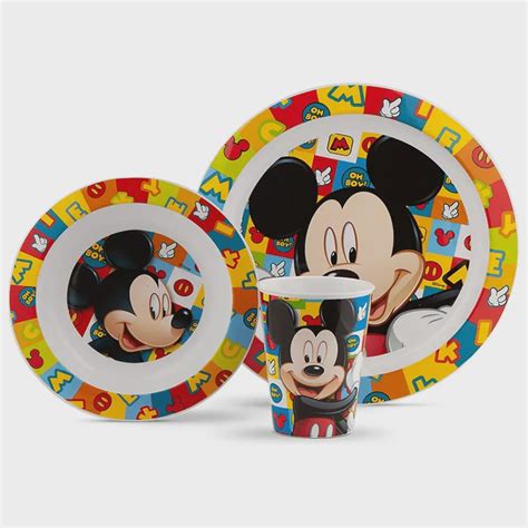 Kit Refeição Infantil Prato Tigela E Copo Mickey E Mouse Lillo Submarino