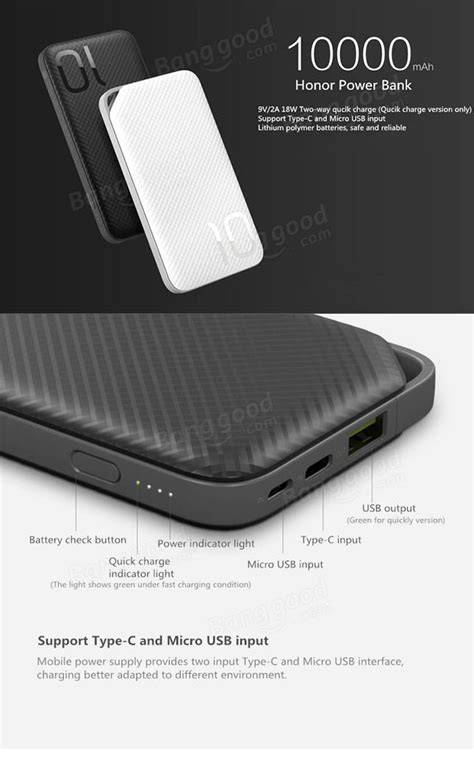 Huawei Huawei 10000mah Power Bank Ap08q Honor Quick Charge 20 Type C