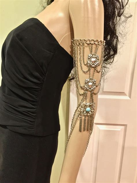 Silver Tone Draped Upper Arm Bracelet Handmade Armband Etsy Arm