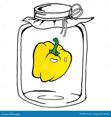 Pickled Sweet Peppers In Glass Jar Vector Illustration Of A Peppers In A Jar Hand Drawn