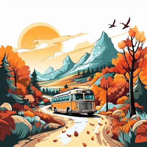 Premium Vector Sightseeingbyautumncoloringbusvector
