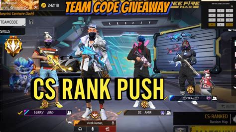 FREE FIRE LIVE TEAMCODE GIVEAWAY AND CUSTOM CS RANK GRANDMASTER