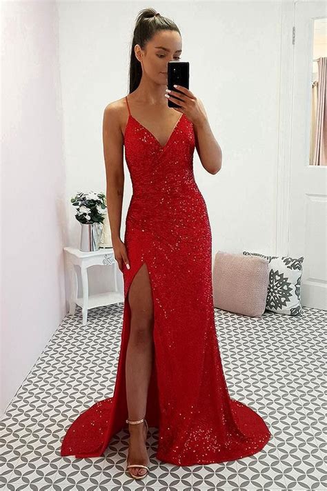 Red Sequin Prom Gownprom Dress Red Wedding Dressreception Dresswomen Dress Christmas Dress