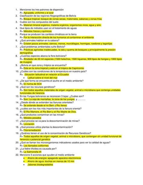 Examen De Ecolog A Y Medio Ambiente Con Respuestas Kathe M Cruz Udocz