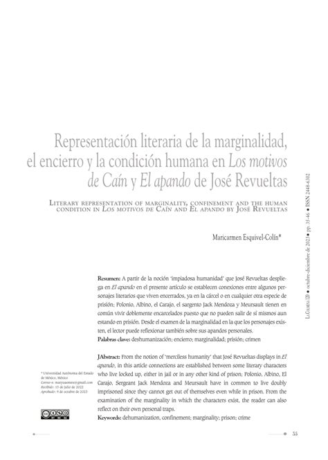 Pdf Representaci N Literaria De La Marginalidad El Encierro Y La