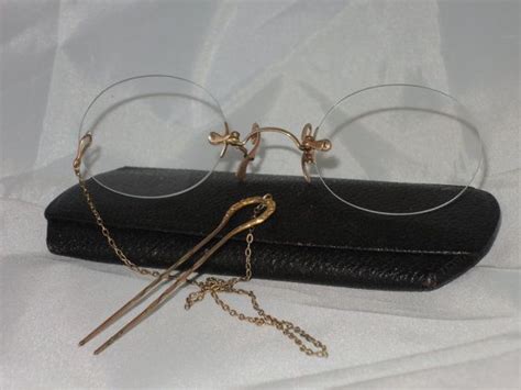 Antique Pince Nez Glasses With Chain Hair Pin And Case Etsy Chain Hair Pins Velvet Material