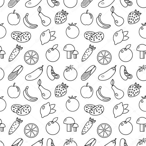 Fruits And Vegetables Line Style Seamless Pattern Fruits And