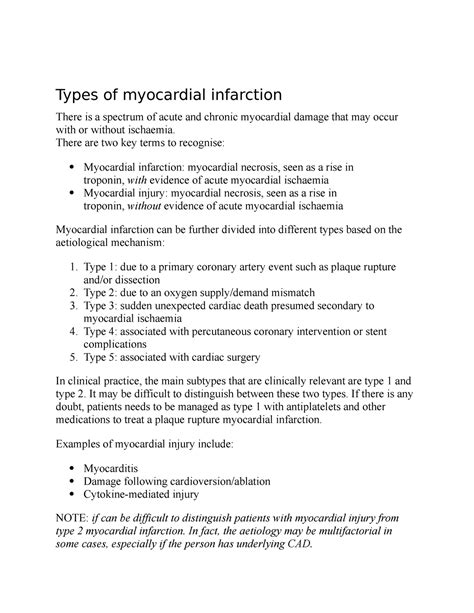 Types Of Myocardial Infarction In Acs Types Of Myocardial Infarction