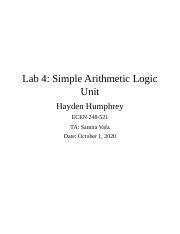 Lab 4 Docx Lab 4 Simple Arithmetic Logic Unit Hayden Humphrey ECEN