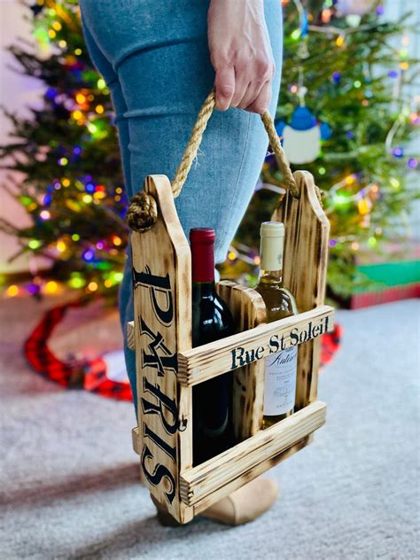 Wood Wine Caddy Wood Wine Bottle Holder Rustic Wine Carrying Tote Wooden Beverage Caddy Wine