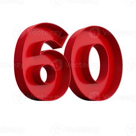 3d Illustration Of Red Number 60 Or Sixty Inner Shadow 27205856 Png