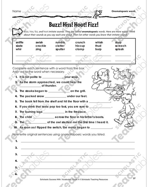 Onomatopoeia Worksheets For 4th Grade