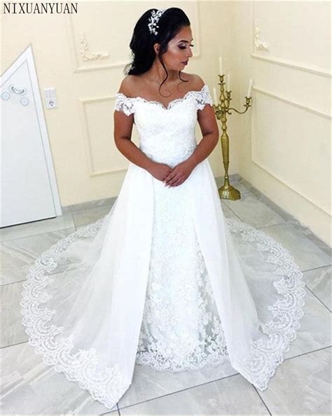 Sexy Vintage Lace Mermaid Overskirts Wedding Dresses 2022 Off Shoulder