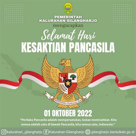 Selamat Hari Kesaktian Pancasila 1 Oktober 2022 Website Kalurahan