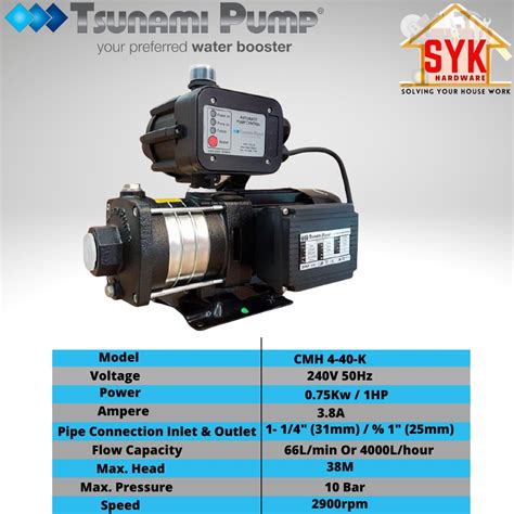 Syk Tsunami Cmh 4 40 K Home Water Pump Water Pressure Pump Water Booster Pump Pump Air Rumah