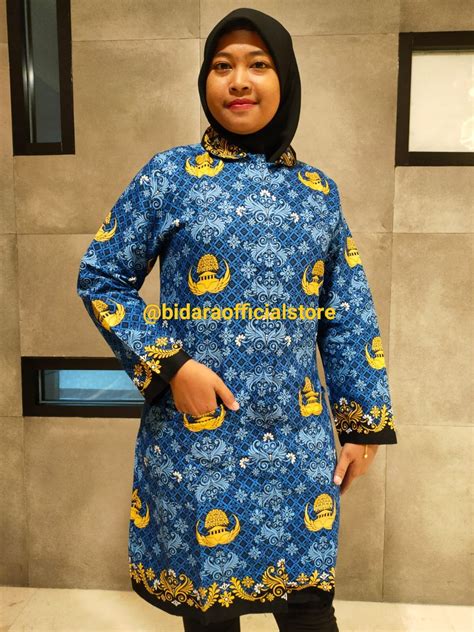 seragam korpri model tunik kerah hitam  kerah biru lazada indonesia