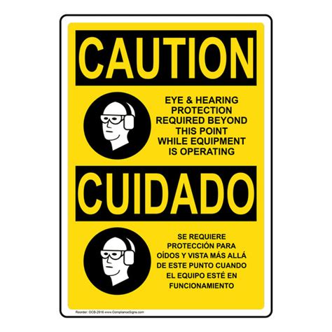 Vertical Eye Hearing Protection Required Bilingual Sign Osha Caution