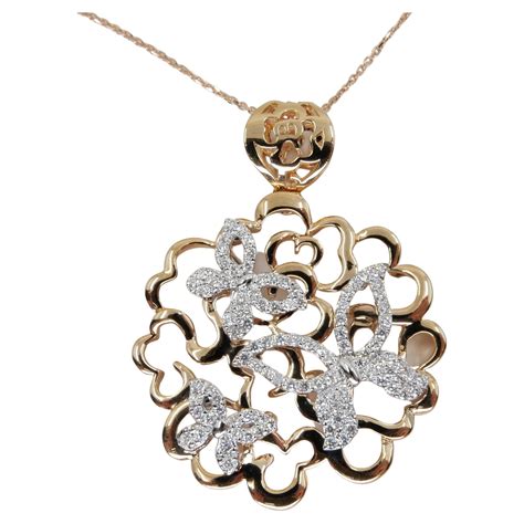 Triple Butterfly Diamond Gold Pendant At 1stdibs