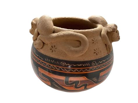 Fine Master Pottery Native Costa Rica Bowl 3D Monkeys Naturalistic Art