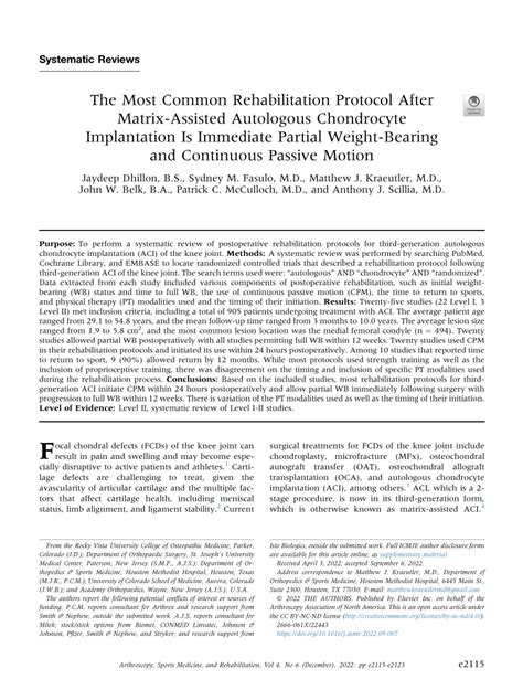 Pdf The Most Common Rehabilitation Protocol After Matrix Assisted