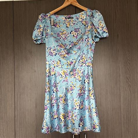 Zara Blue Floral Puff Sleeve Silk Dress Womens Fashion Dresses And Sets Dresses On Carousell