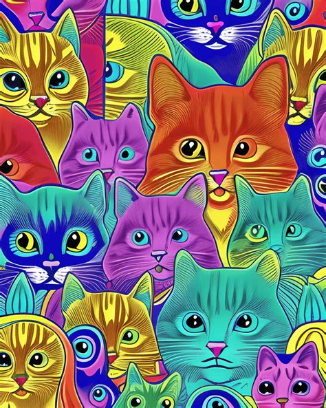 Beautiful Set Of 9 Psychedelic Colorful Cats Backgrounds · Creative Fabrica