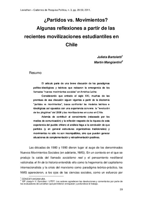 Pdf ¿partidos Vs Movimientos Algunas Reflexiones A Partir De Las