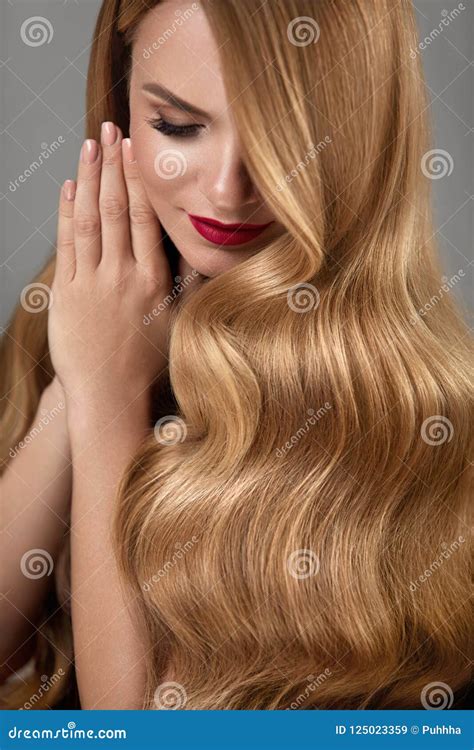 Hair Beauty Beautiful Woman With Makeup And Long Blonde Hair Stock