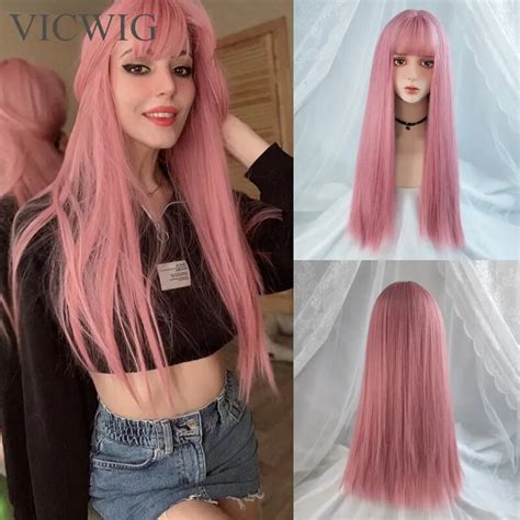 Vicwig Peluca De Cosplay Con Flequillo Para Mujer Pelo Lacio Sint Tico