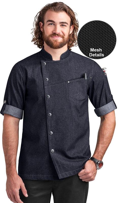 Men S Asymmetrical Denim Sleeves Chef Coat Denim Chef Coats Chef