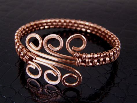 Wire Wrapped Copper Spiral Wire Weave Bracelet Or Bangle Via