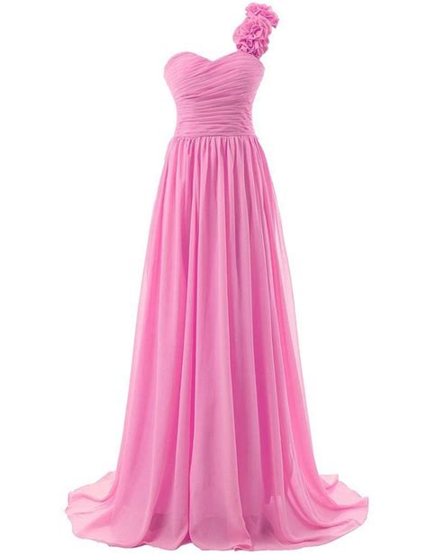 Pink Floor Length Chiffon A Line Prom Dress Featuring Ruched Sweetheart Bodice Floral Accent