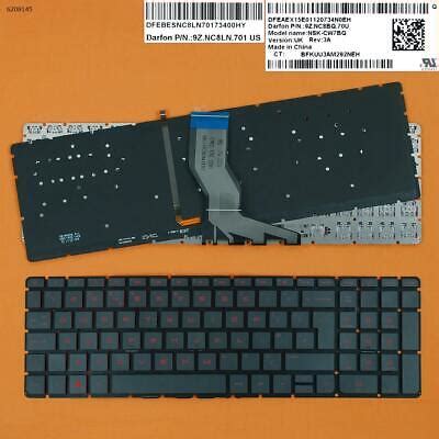 Keyboard For HP Pavilion 15 AB BLACK Backlit Without FRAME Red