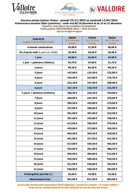 Calaméo tarifs forfait de sk Valloire Galibier Thabor