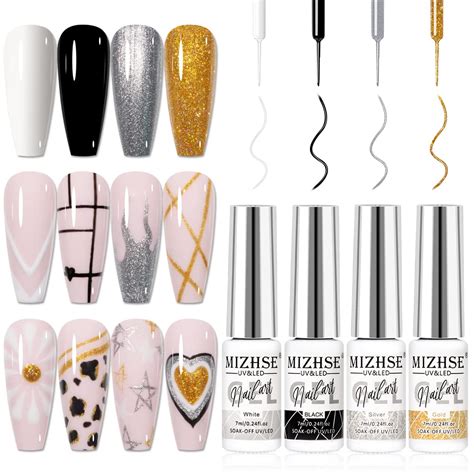 Mizhse Gel Liner Nail Art 4 Farben Set Schwarz And Weiß Gelnägel