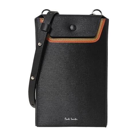 ポールスミス ショルダーバッグ フォーンショルダー スマホショルダー メンズ Paul Smith 斜めがけ レザー ロゴ Black