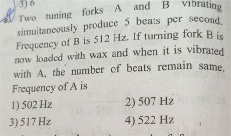 Two Tuning Forks A And B Vibrating Simultaneously Produce Beats Per Sec