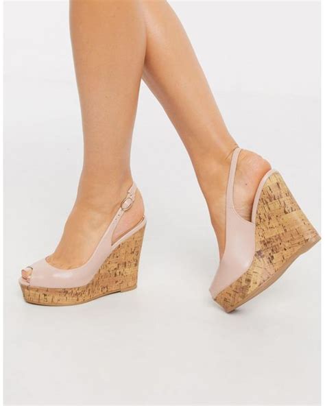 Lipsy Peep Toe Sling Back Cork Wedge In Pink Lyst