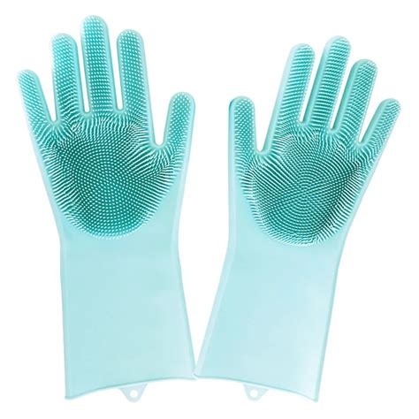 Pair Magic Silicone Rubber Dish Washing Gloves Eco Friendly Scrubber