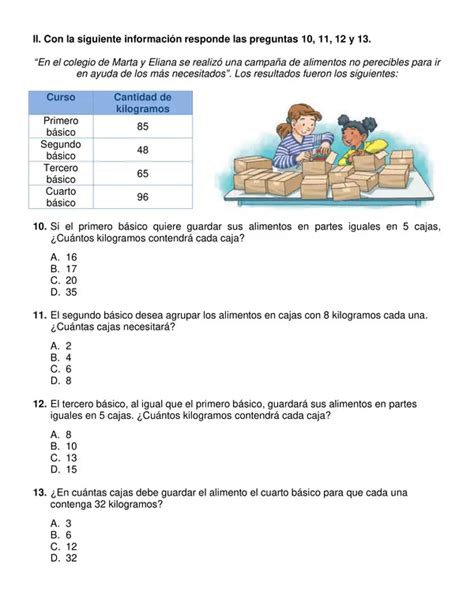 Evaluación Segundo Semestre De Matemática 4° Año Básico Profesocial