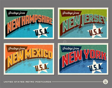 Retro States Postcards Stock Illustrations 84 Retro States Postcards