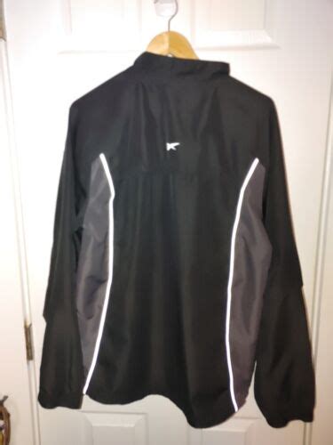 Reebok Windbreaker Track Jacket Black RN 69421 Sz L Reflective EUC EBay