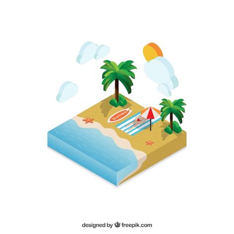 Free Vector Isometric Beach Summer Landscape