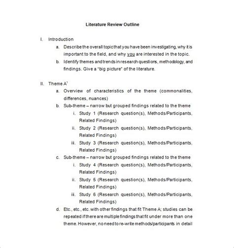 9 Literature Review Outline Templates Samples