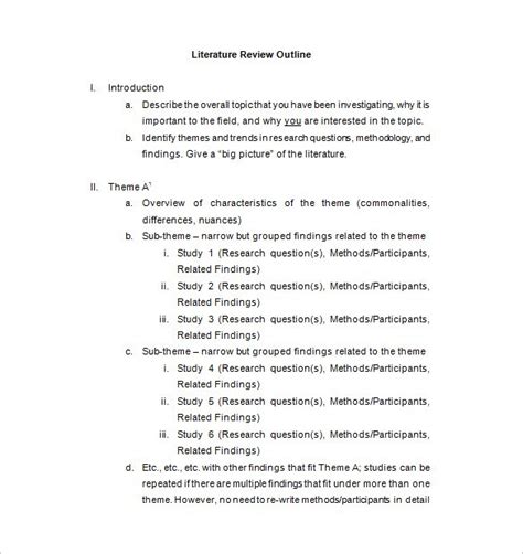 9 Literature Review Outline Templates Samples