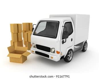 Open White Delivery Van D Render Stock Illustration