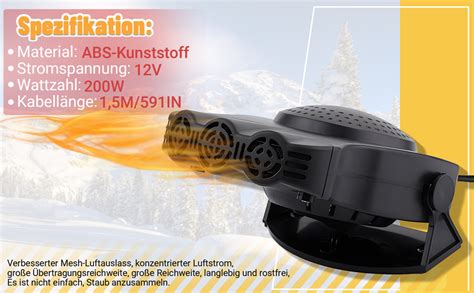 Qidoe 12V Auto Heizung 200W Tragbar KFZ Heizlüfter 12 Volt Akku