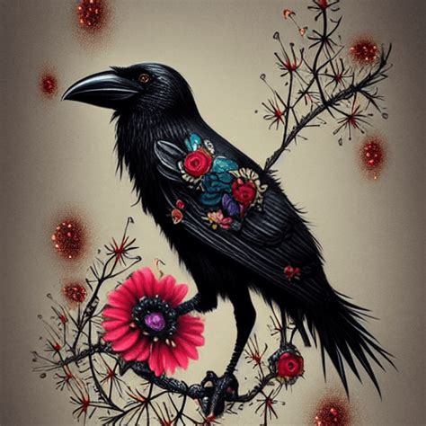 Whimsical Detailed Fantasy Crow With Flowers · Creative Fabrica